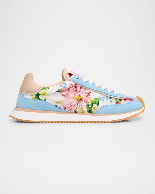 Aria Floral Nylon and Leather Low-Top Sneakers